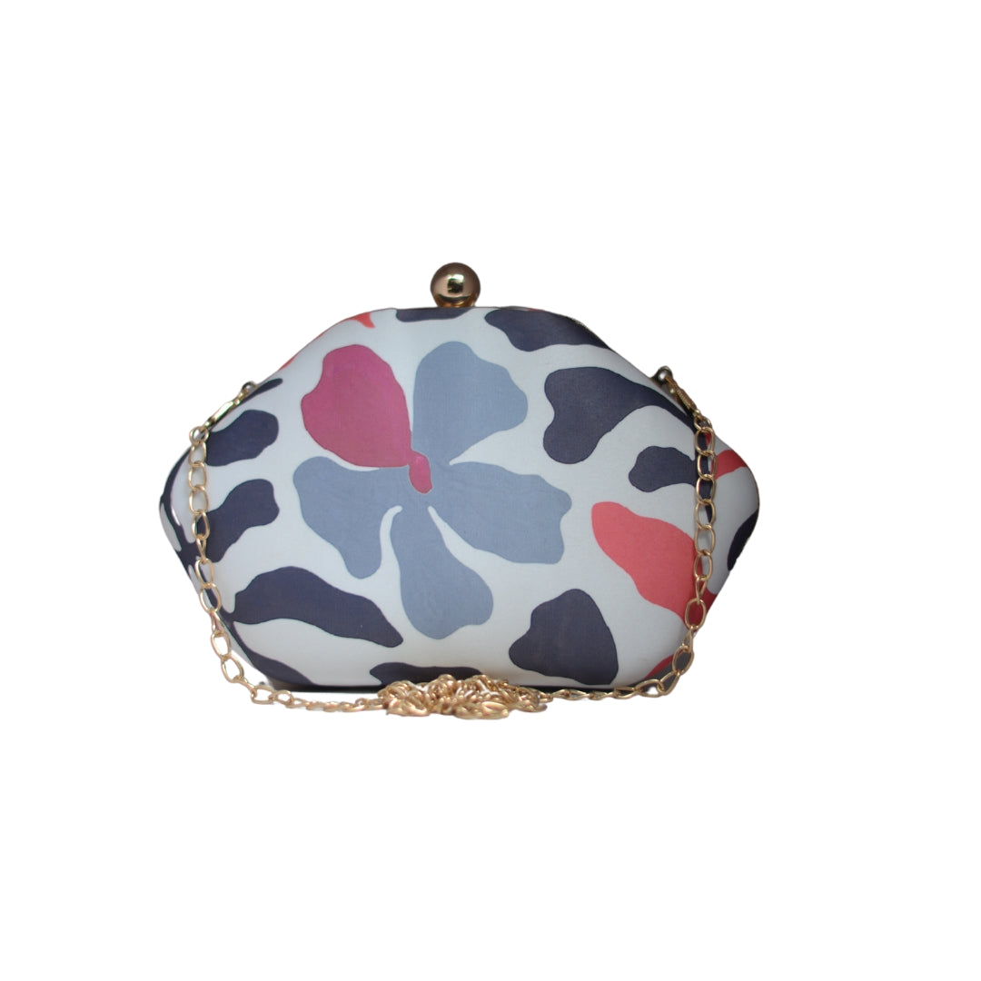 Artklim White And Grey Floral Printed Clutch