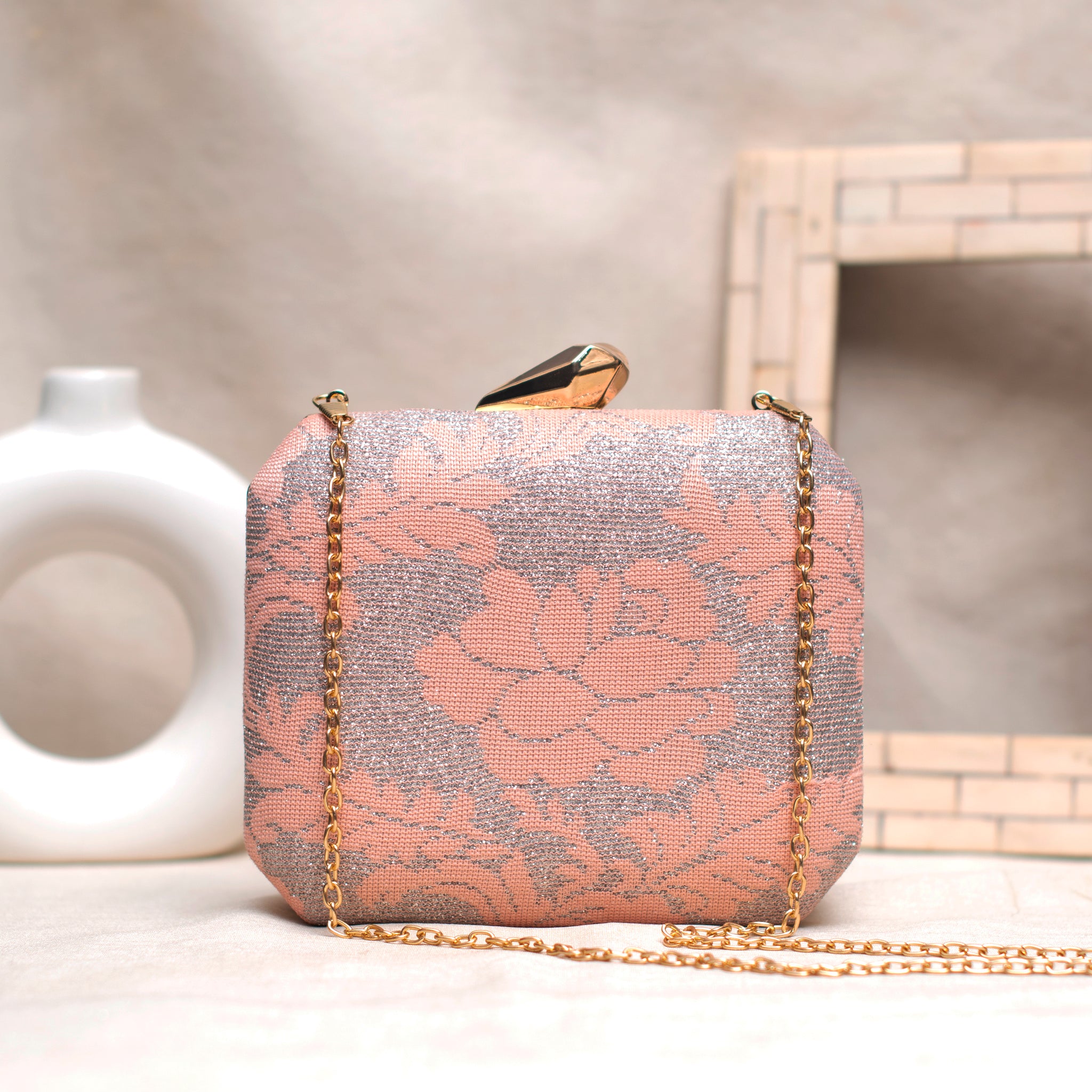 Pastel Orange Floral Pattern Clutch