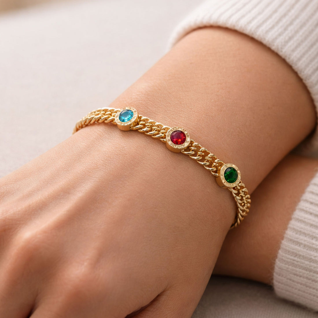 Artklim Gold Plated Multicolor Stone Bracelet