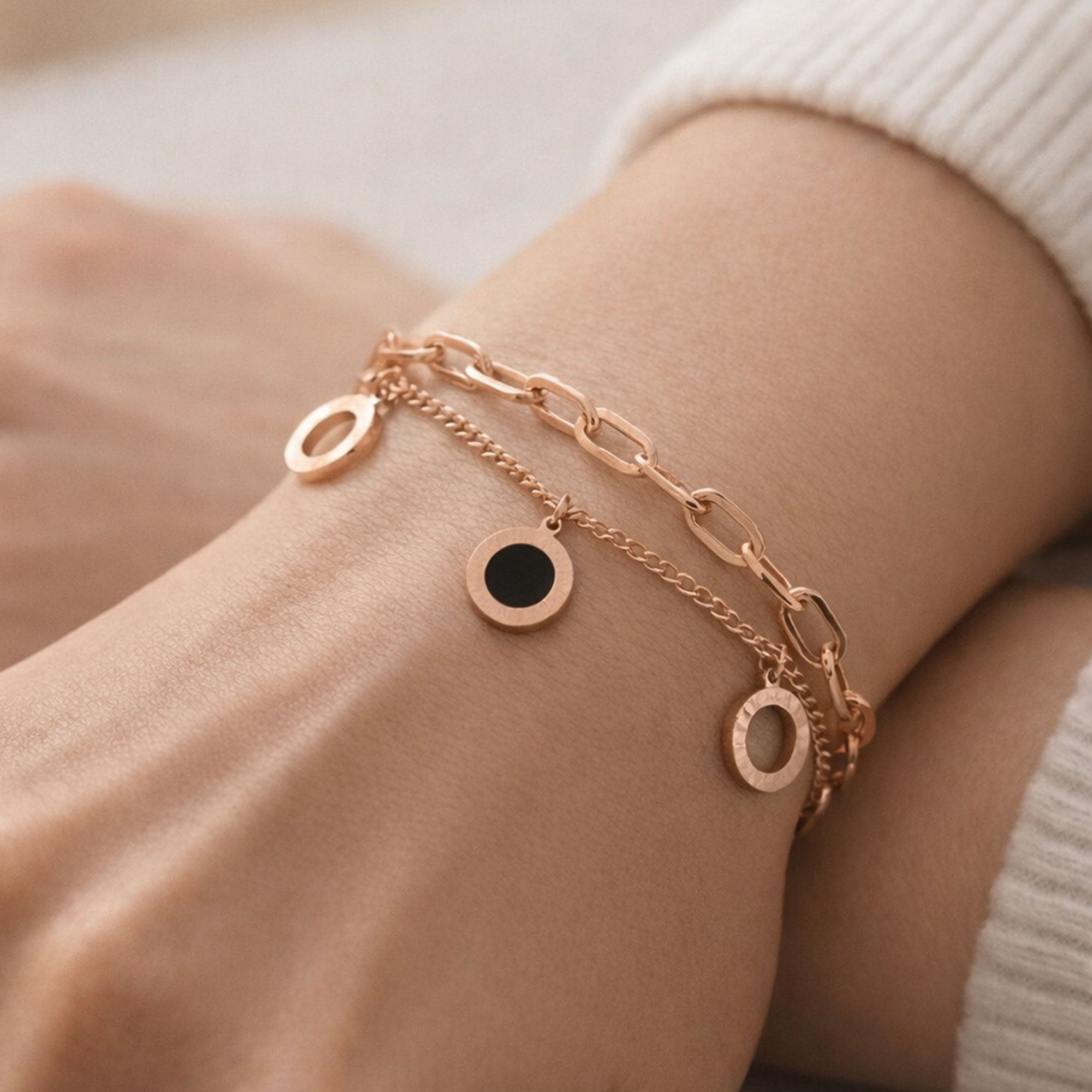 Artklim Gold Plated Motif Layered Charms Bracelet