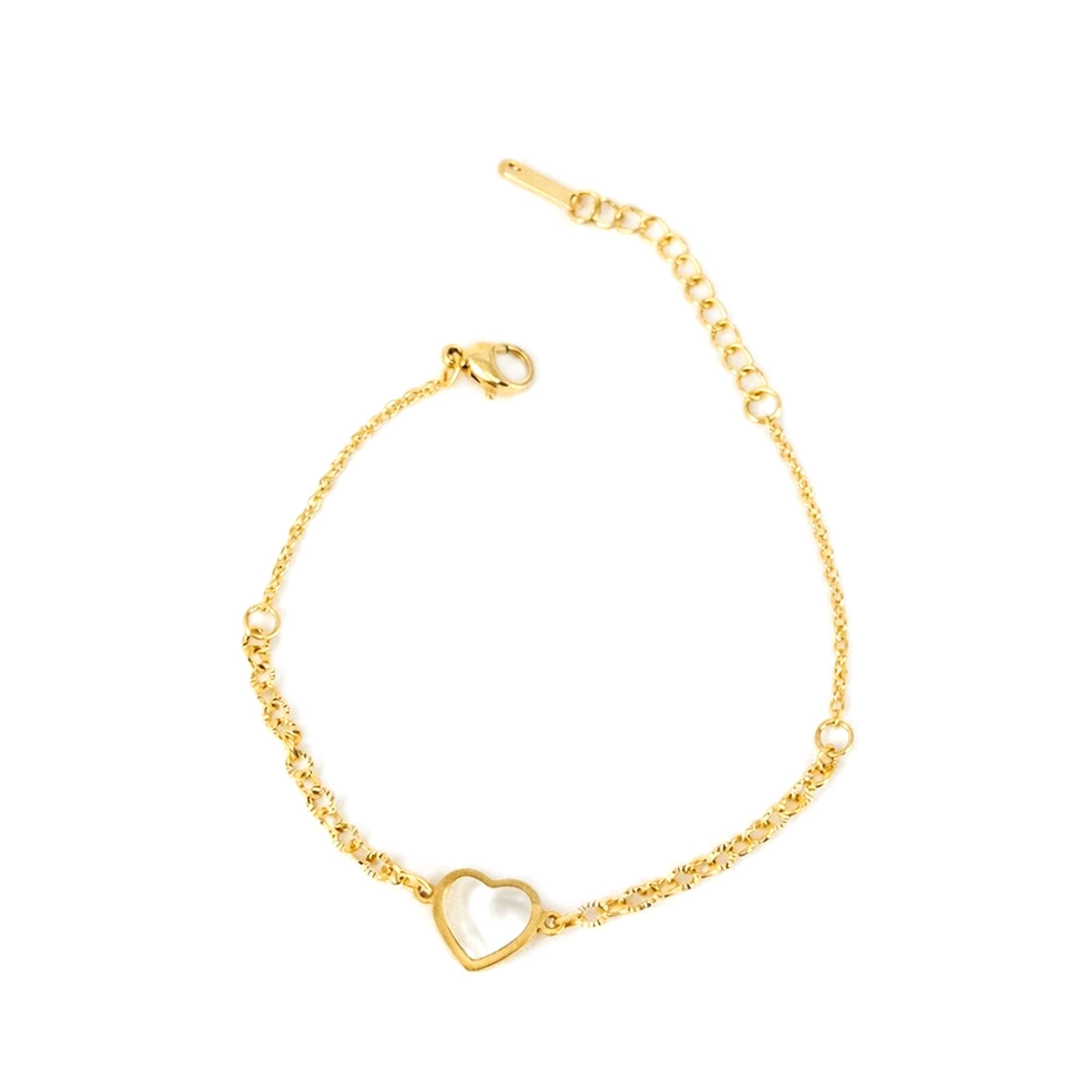 Artklim Gold Plated Soft Pearl Heart Charm Bracelet