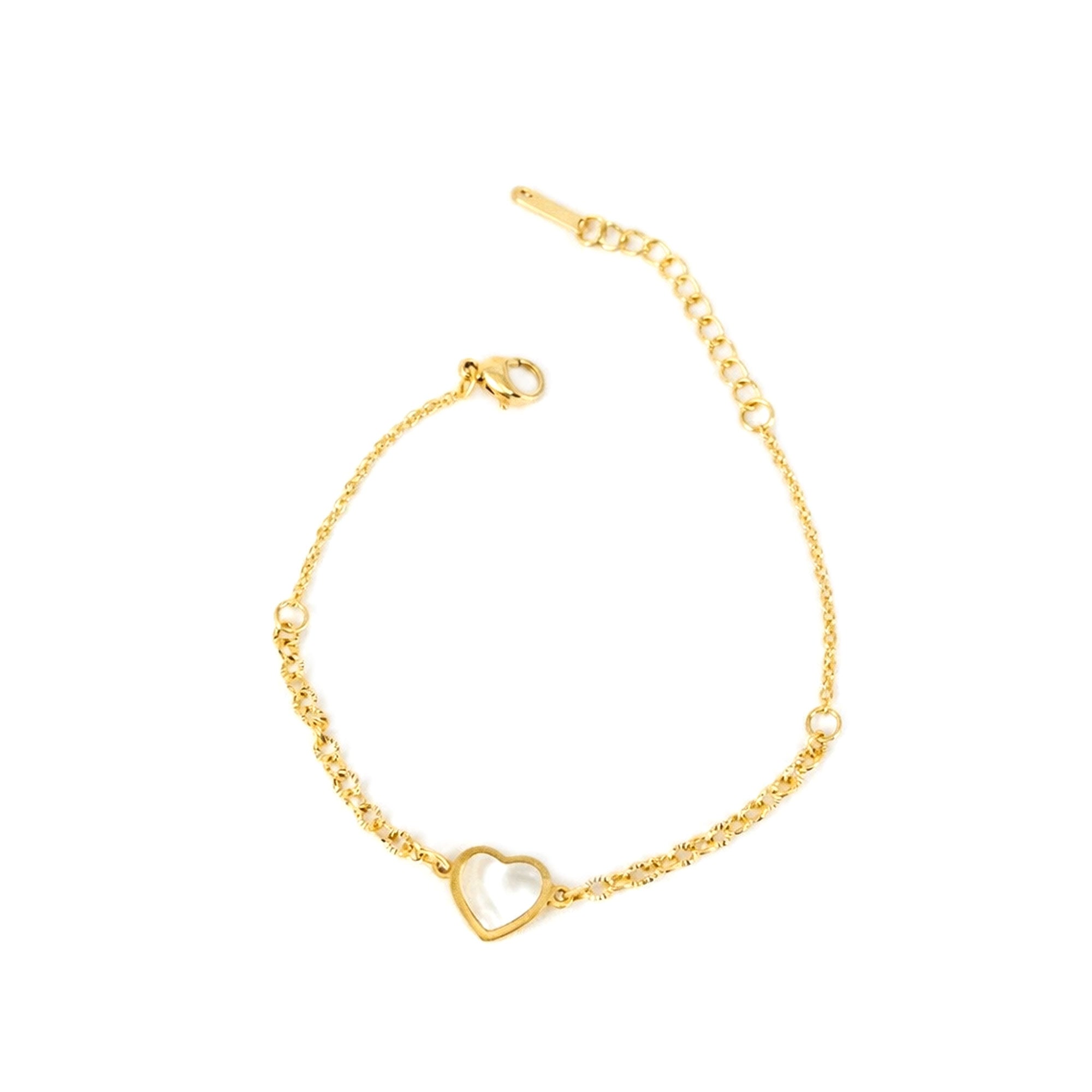 Artklim Gold Plated Soft Pearl Heart Charm Bracelet