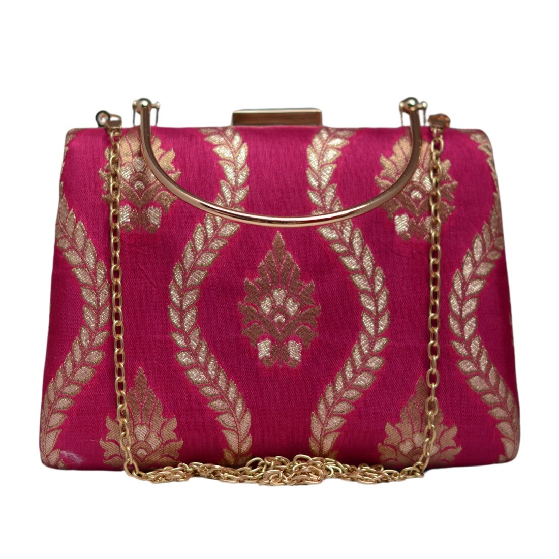 Magenta Pink Floral Brocade Fabric Clutch