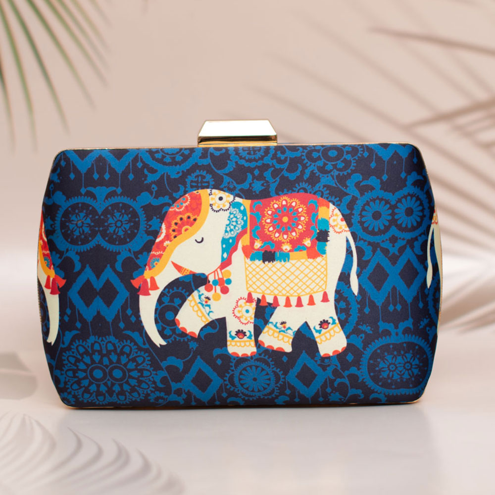 White Elephant Print Clutch