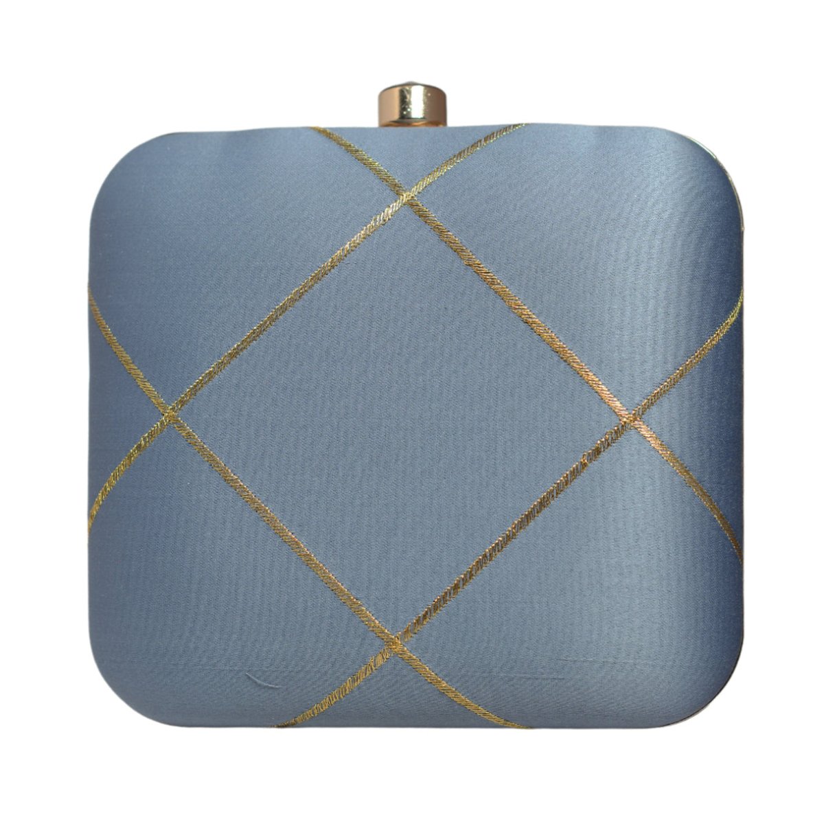 Grey And Golden Checks Embroidery Clutch
