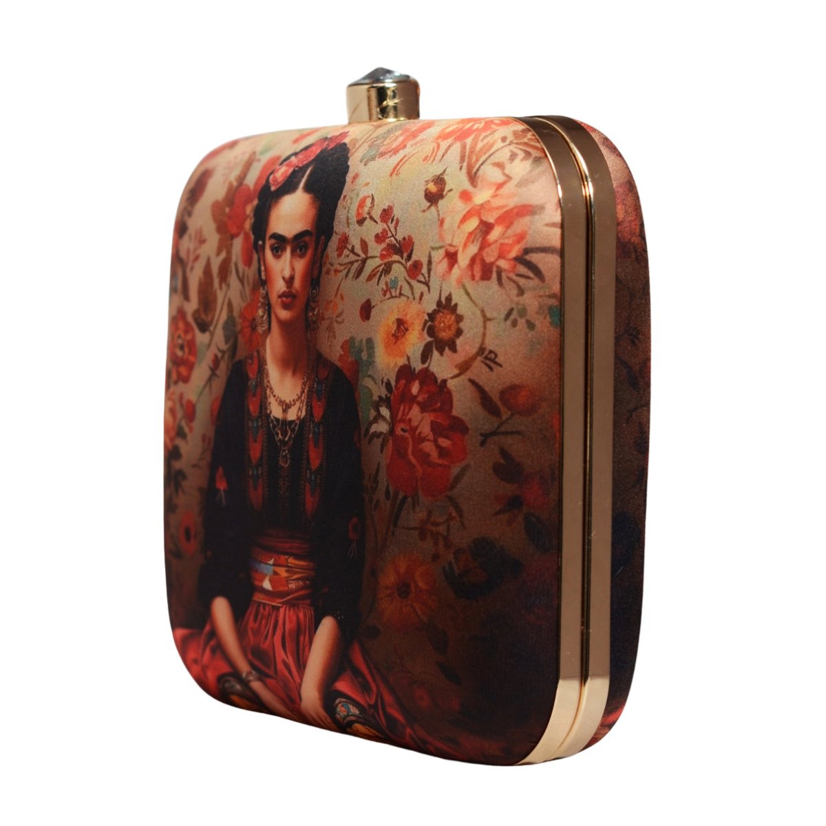 Floral Frida Kahlo Printed Clutch