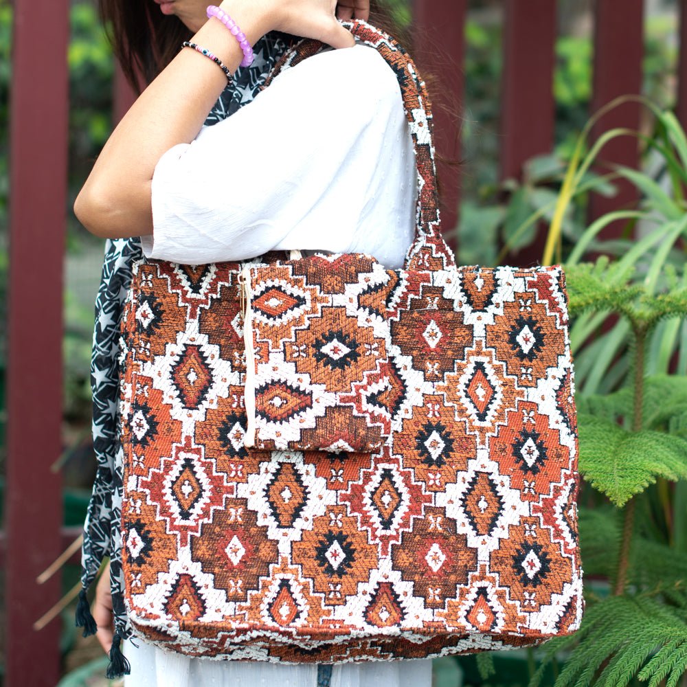 Brown and White Box Style Tote bag