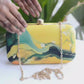 Green And Yellow Flow Art Printed Clutch