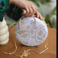 Cream And Golden Round Embroidery Clutch