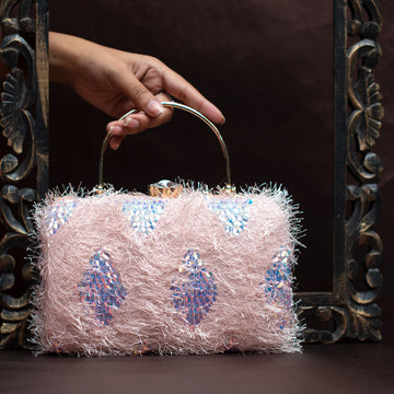 Pink Sequins Fabric Party Clutch