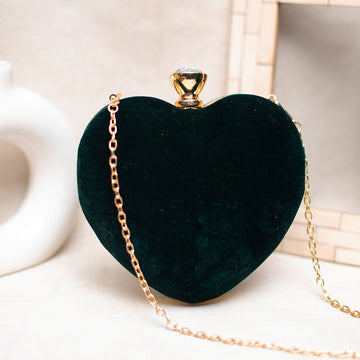 Green Velvet Fabric Heart Shape Clutch