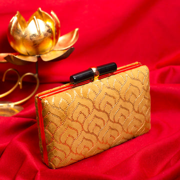 Golden Feather Pattern Sequins Embroidery Clutch