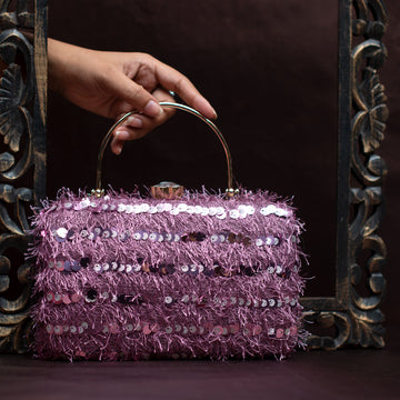 Lavender Sequins Fabric Party Clutch