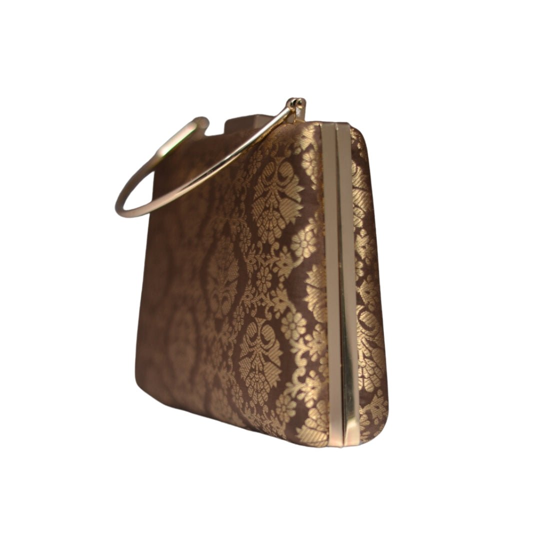 Artklim Brown And Golden Brocade Party Clutch