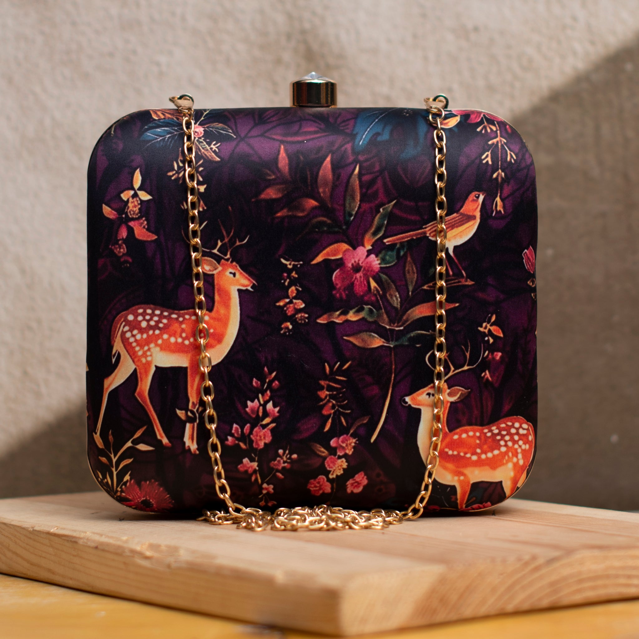 Deer And Flower Printed Clutch