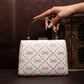 White and Pink Floral Embroidery Clutch