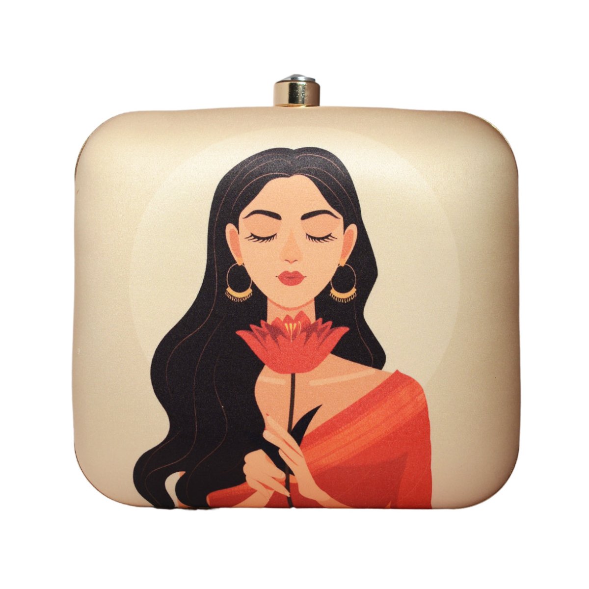 Saree Woman And Flower Portrait Clutch