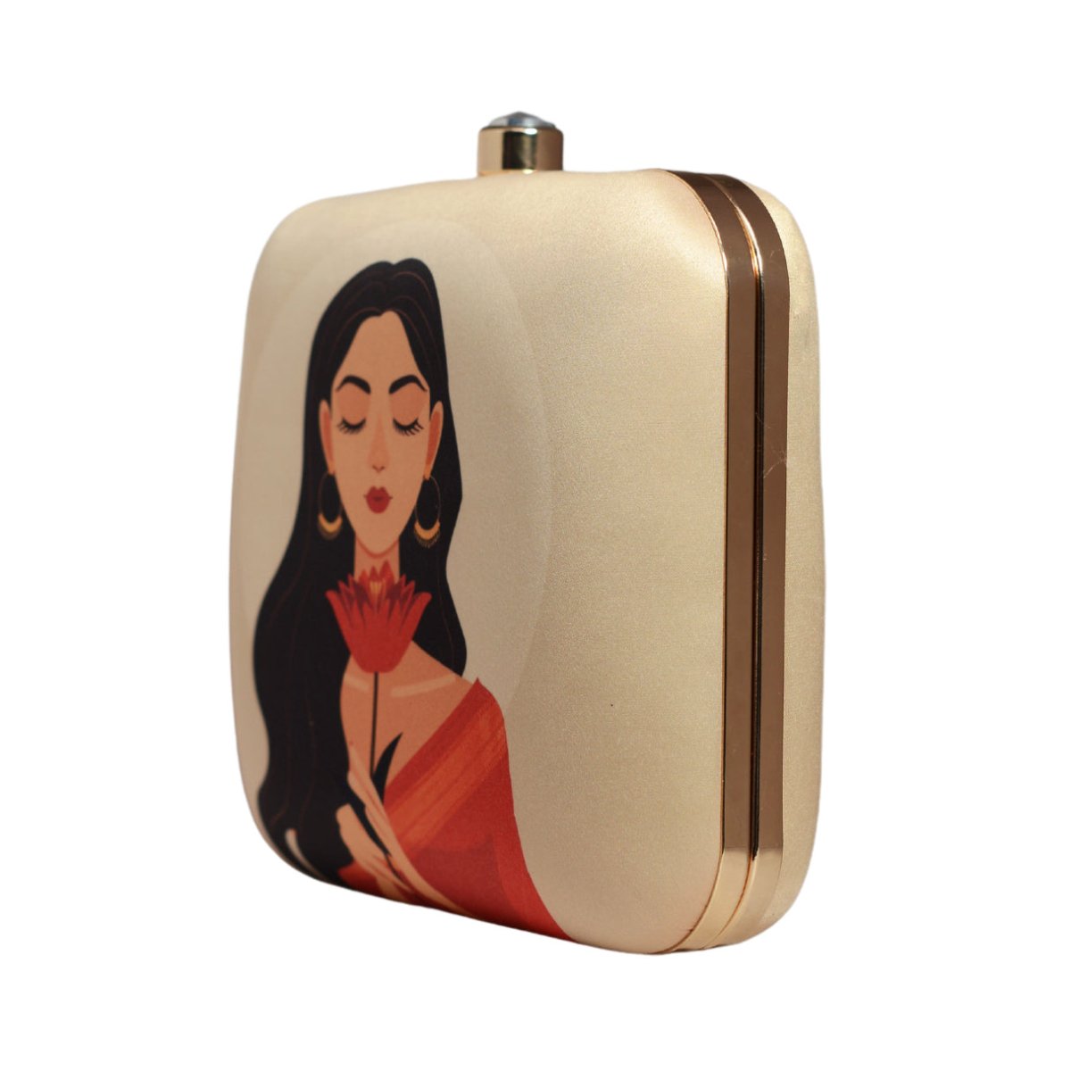 Saree Woman And Flower Portrait Clutch