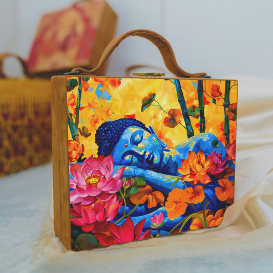 Floral Budhha Printed Suitcase Style Clutch