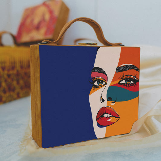 Multicolor Face Printed Suitcase Style Clutch