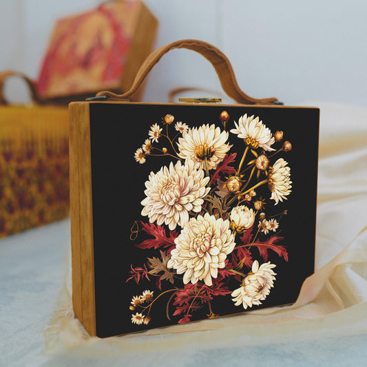 Black Flower Printed Suitcase Style Clutch
