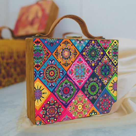 Multicolor Moroccan Printed Suitcase Style Clutch