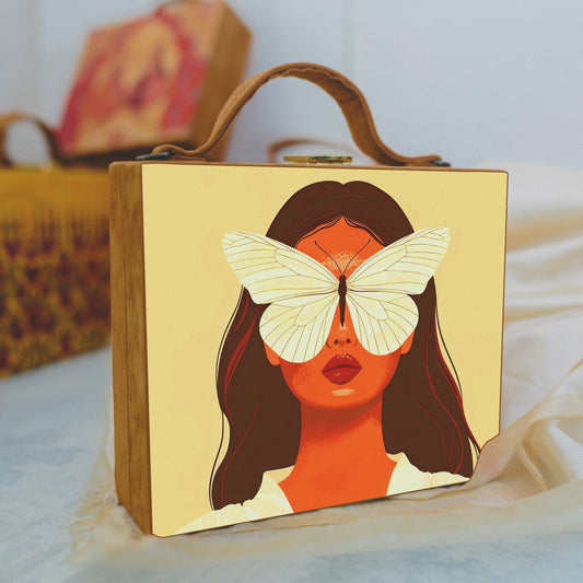 Butterfly Girl Portrait Suitcase Style Clutch