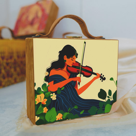 Violin Girl Printed Suitcase Style Clutch