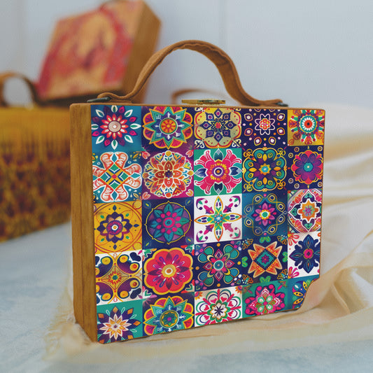 Moroccan Tiles Printed Suitcase Style Clutch