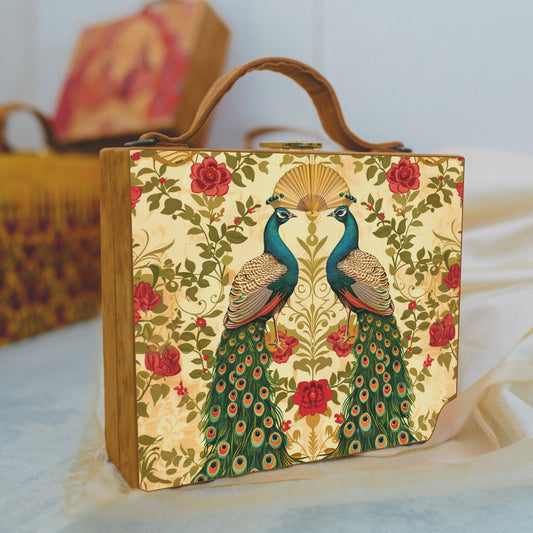 Floral Peacock Printed Suitcase Style Clutch