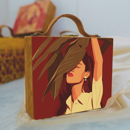 Maroon Girl Portrait Suitcase Style Clutch