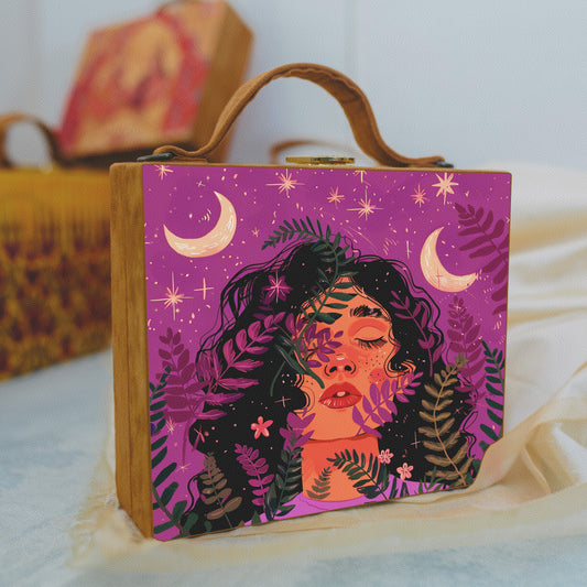 Purple Girl Printed Suitcase style clutch