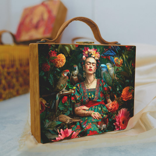 Frida Kahlo Printed Suitcase Style Clutch