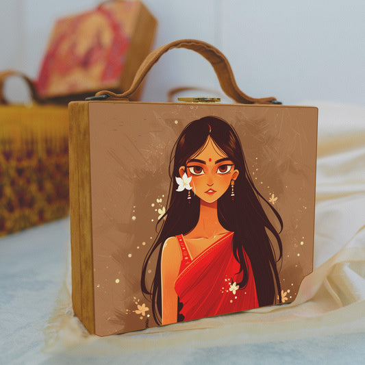 Saree Girl Printed Suitcase Style Clutch