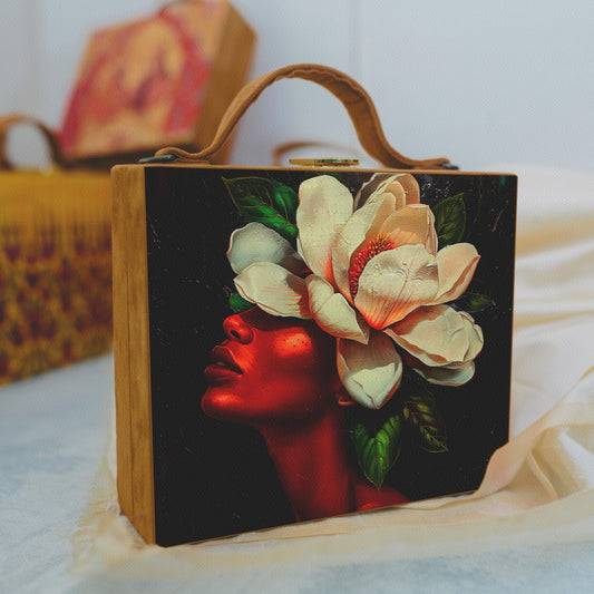 Floral Girl Portrait Suitcase Style Clutch