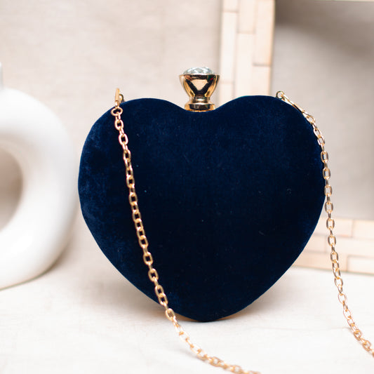 Blue Velvet Fabric Heart Shape Clutch