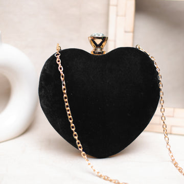 Black Velvet Fabric Heart Shape Clutch