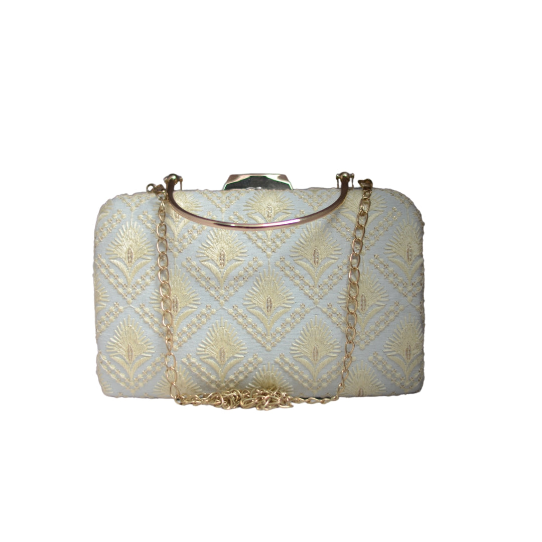 Artklim Golden And White Silk Party Clutch