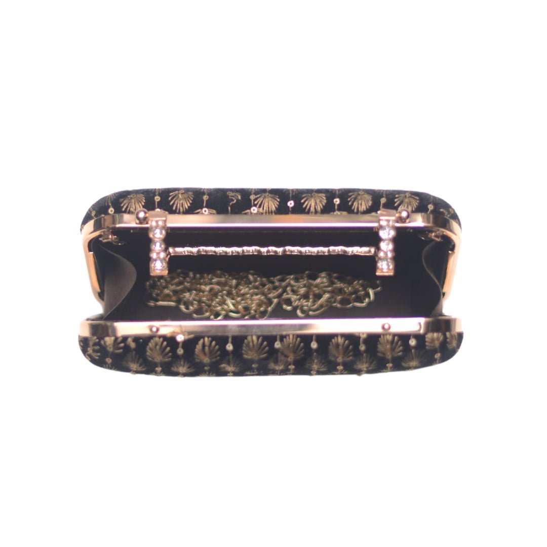 Artklim Black Embroidery Party Clutch