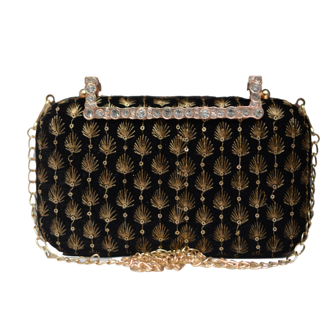 Artklim Black Embroidery Party Clutch