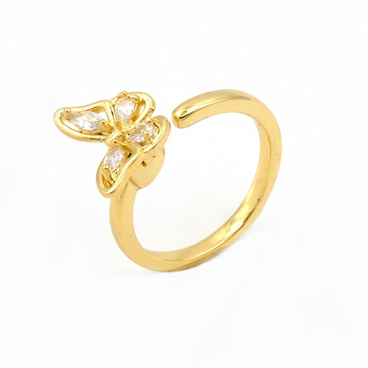 Artklim Gold Plated Studded Butterfly Shaped Adjustable Ring