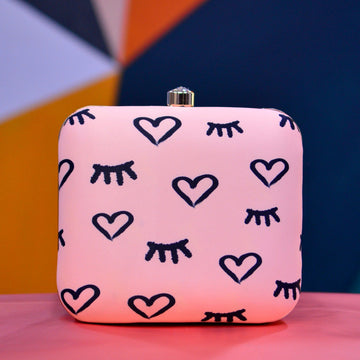 Artklim Pink Heart And Eye Printed Clutch