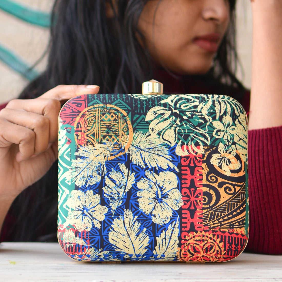 Artklim Multicolour Printed Clutch