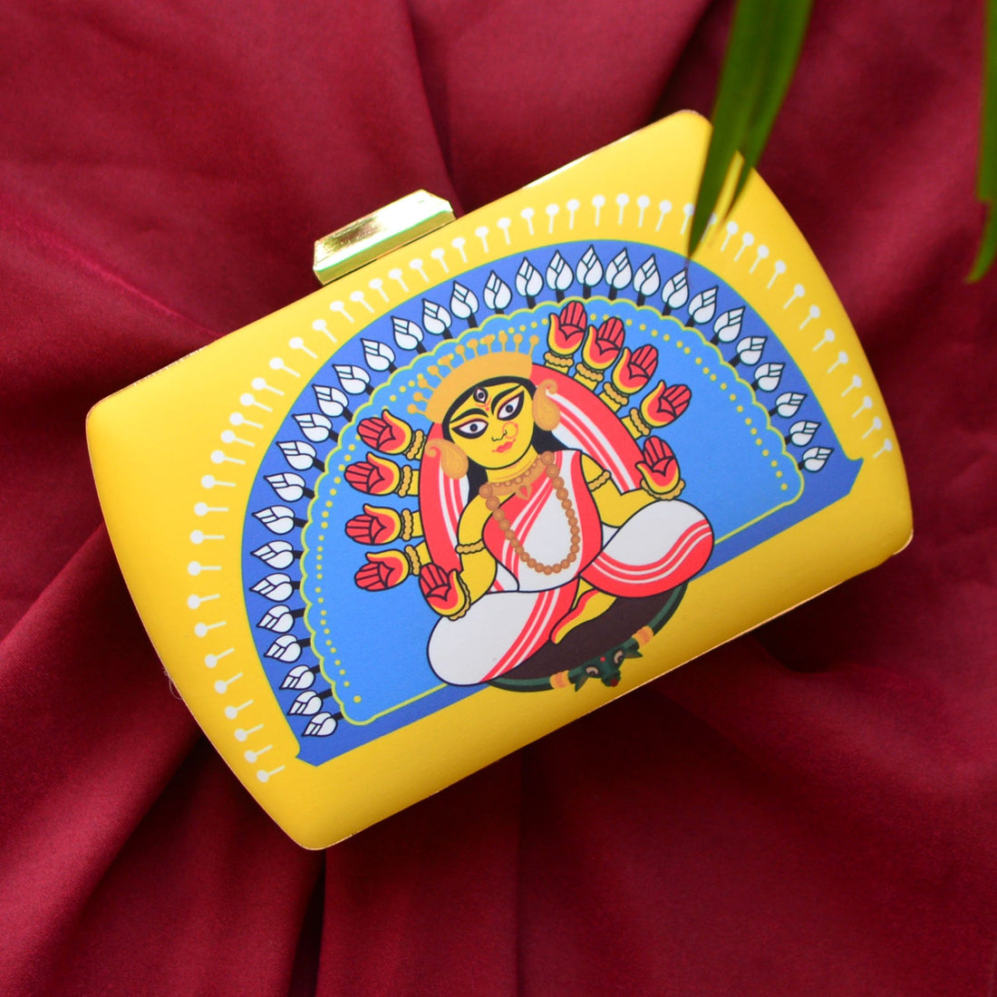 Artklim Yellow And Blue Durga Printed Clutch