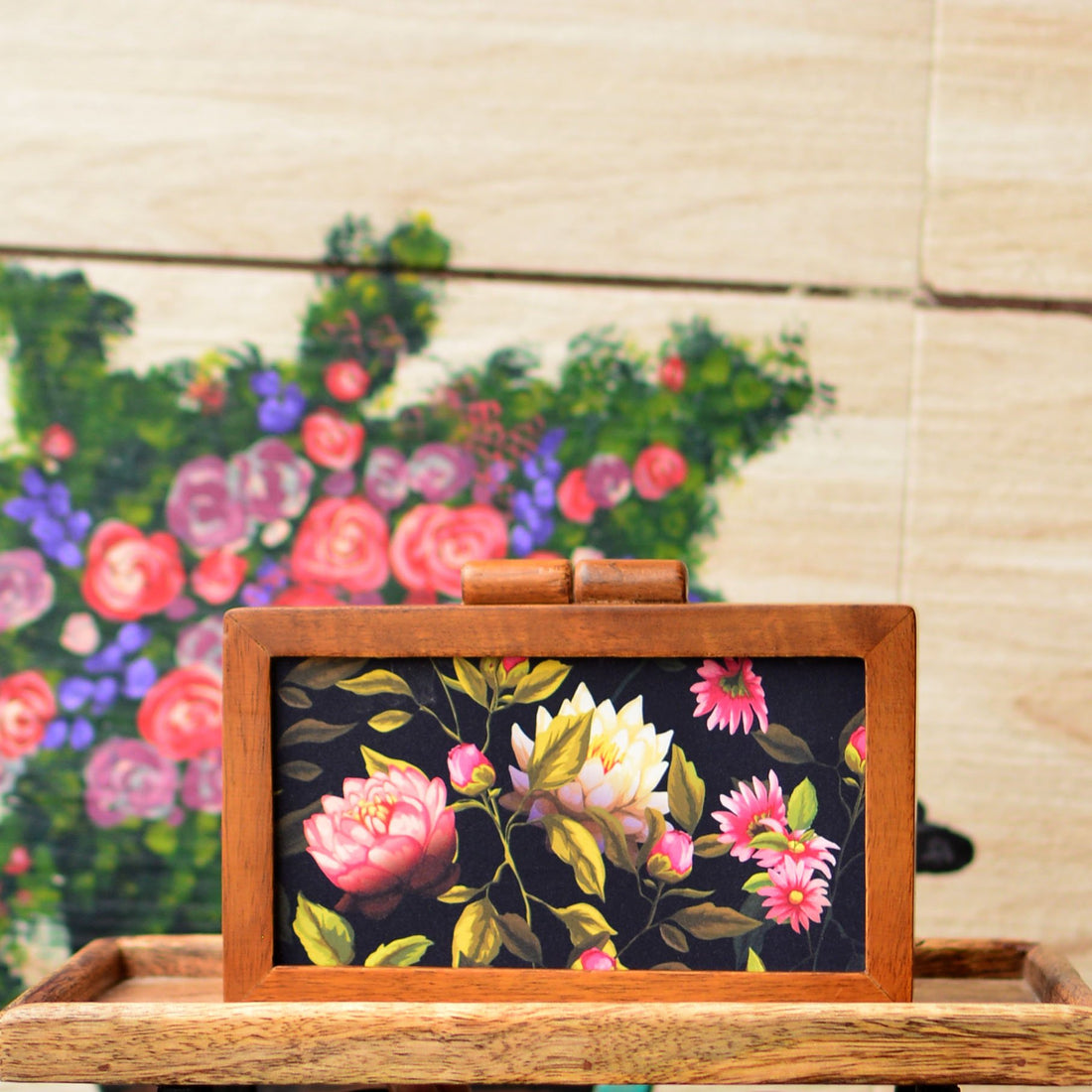 Artklim Floral Wooden Printed Clutch