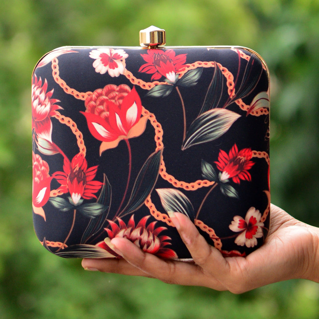 Artklim Black Floral Printed Clutch