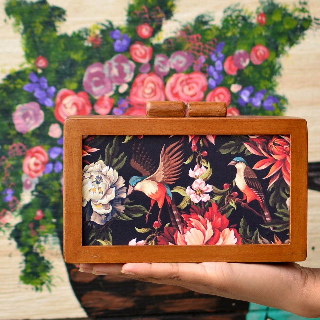 Artklim Birds Wooden Printed Clutch