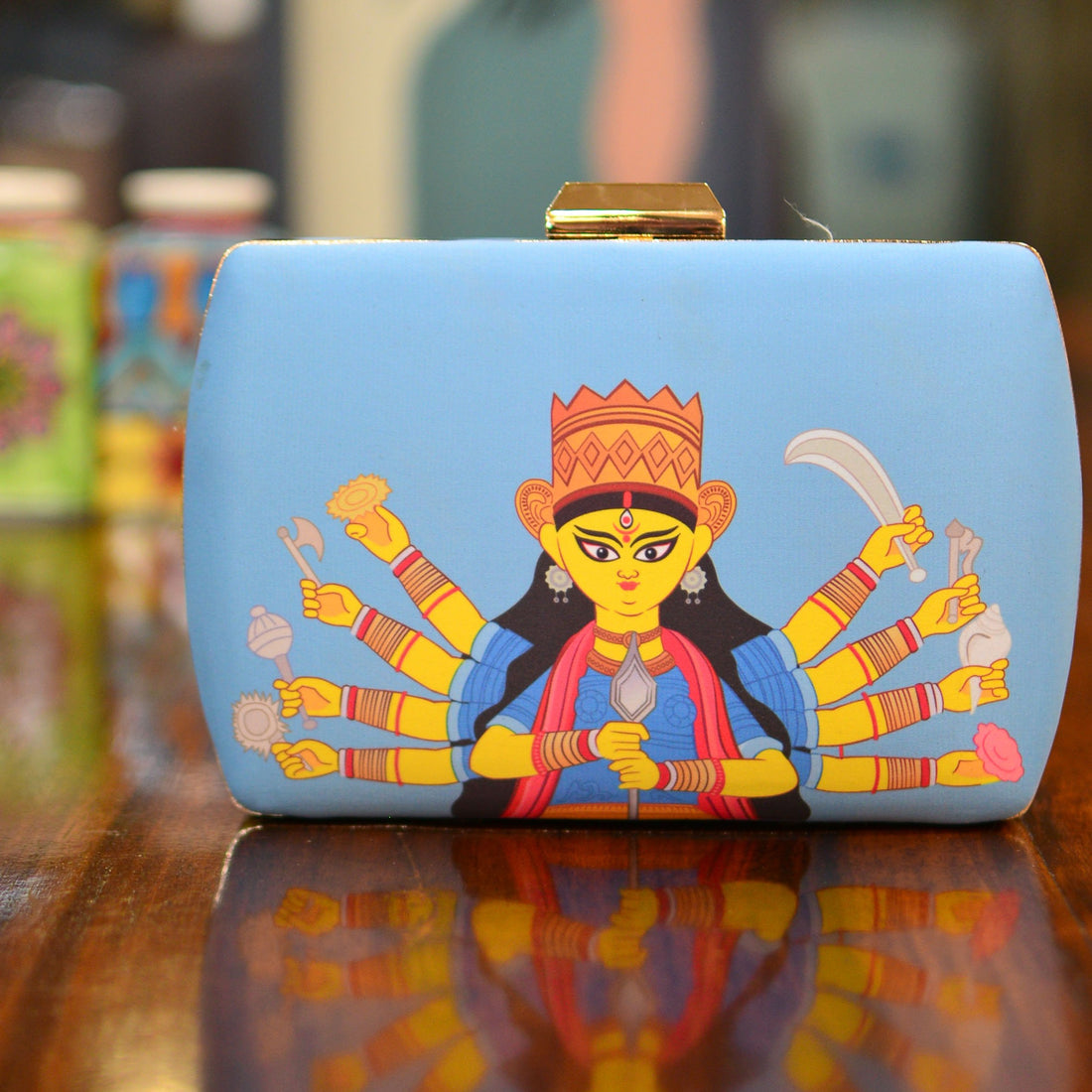 Artklim Durga Maa Blue Printed Clutch