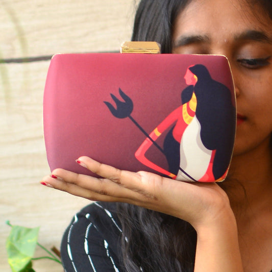 Artklim Maroon Durga Printed Clutch