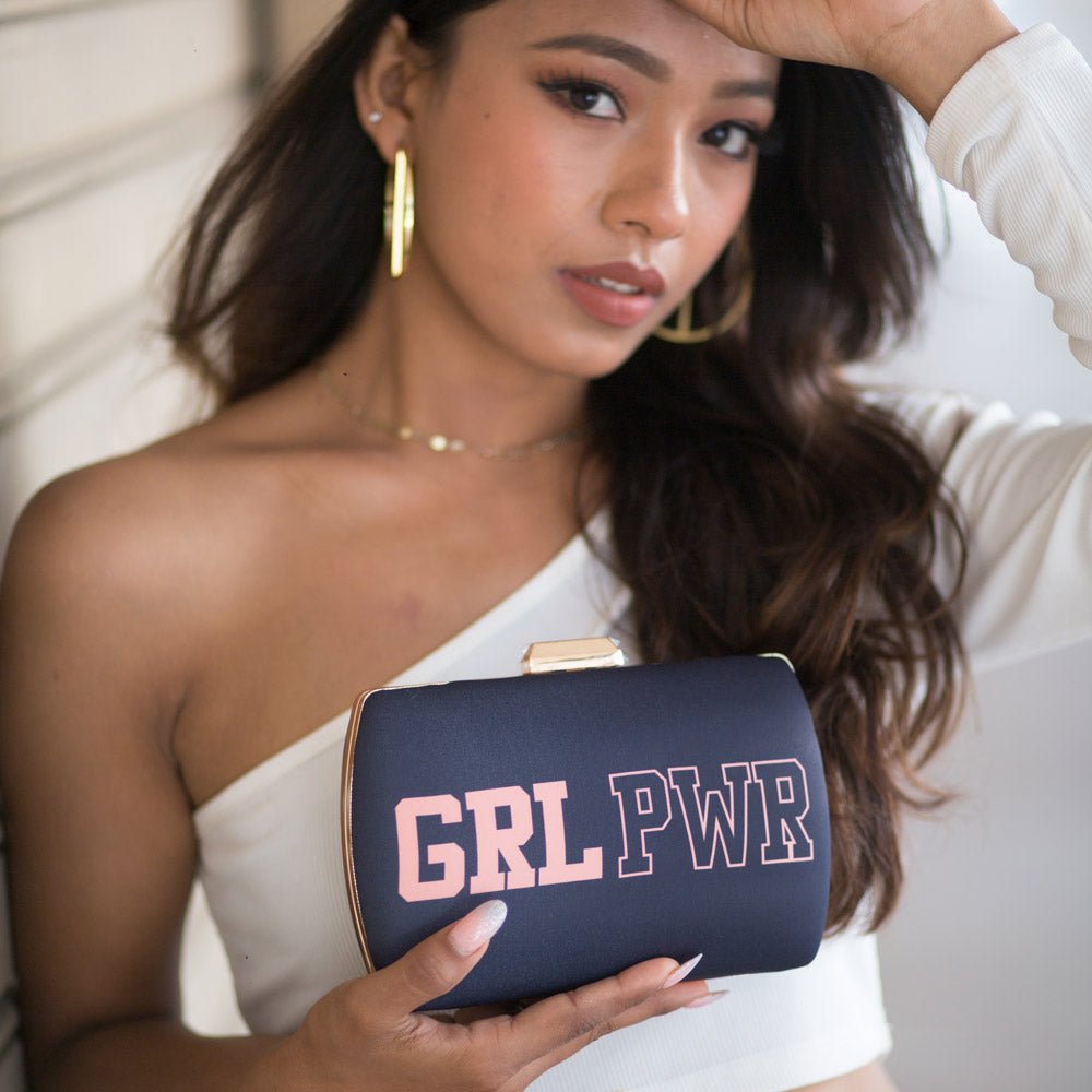 Black Background Girl Power Text Clutch